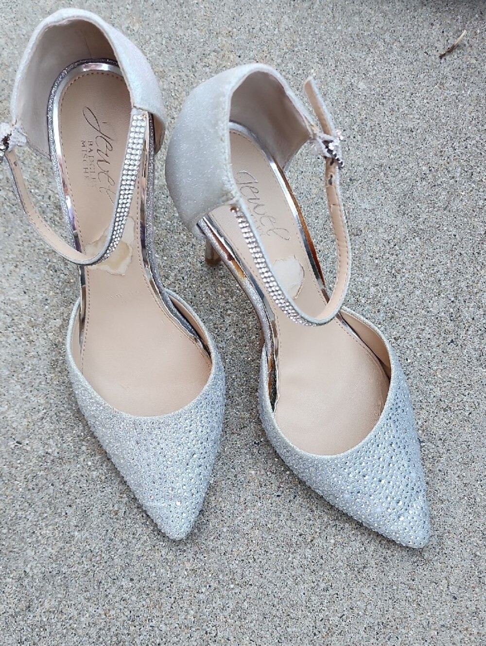 Badgley Mischka Silver Pointed-Toe Ankle Strap Heels